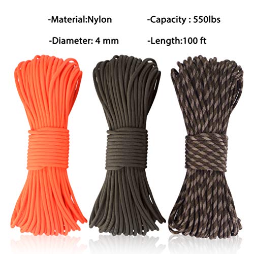 HellDoler Cuerda Paracord,30 Metros de Nylon Cuerda de Supervivencia para Camping y Otra Actividades al Aire Libre (Ejercito Verde)