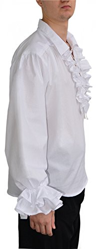 Hemad Camisa de algodón renacentista para Hombres - Gran Cuello y Encaje Frontal – XXXL Blanco