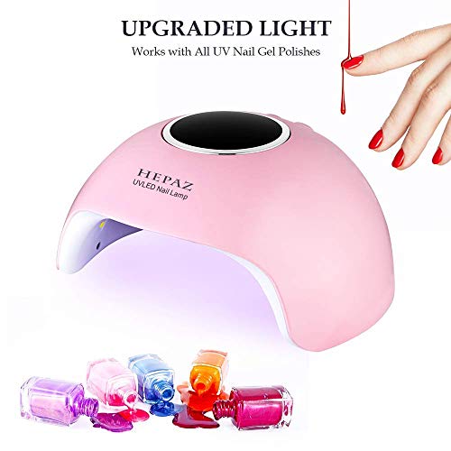 HEPAZ Lámpara Secador de Uñas,Lámpara LED UV Uñas 36W USB Profesional Gel Esmalte de Uñas Curado Luz Máquina con 3 Temporizador 30s 60s y 90s Pantalla LED Sensor Automático