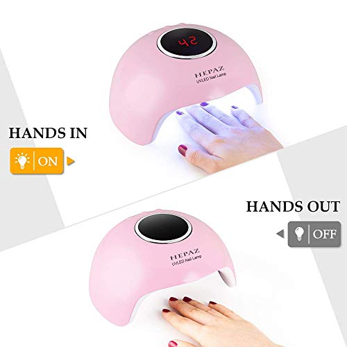 HEPAZ Lámpara Secador de Uñas,Lámpara LED UV Uñas 36W USB Profesional Gel Esmalte de Uñas Curado Luz Máquina con 3 Temporizador 30s 60s y 90s Pantalla LED Sensor Automático