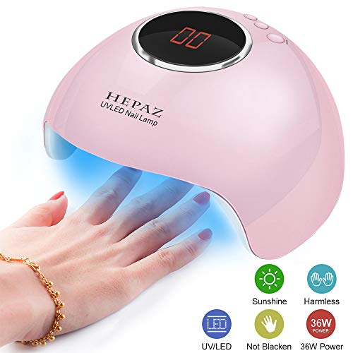 HEPAZ Lámpara Secador de Uñas,Lámpara LED UV Uñas 36W USB Profesional Gel Esmalte de Uñas Curado Luz Máquina con 3 Temporizador 30s 60s y 90s Pantalla LED Sensor Automático