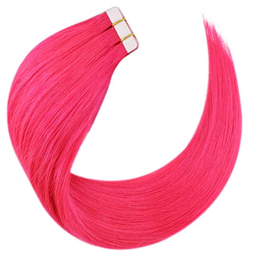 Hetto 16 Pulgada Tape in Hair Extensions Pink Color Extensiones de Cabello Humano Real Silky Straight Remy Adenhensive Double Sided Hair Extensions 10 Pieces 25g Per Pack