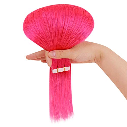 Hetto 16 Pulgada Tape in Hair Extensions Pink Color Extensiones de Cabello Humano Real Silky Straight Remy Adenhensive Double Sided Hair Extensions 10 Pieces 25g Per Pack