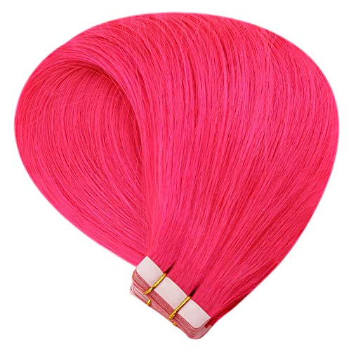 Hetto 16 Pulgada Tape in Hair Extensions Pink Color Extensiones de Cabello Humano Real Silky Straight Remy Adenhensive Double Sided Hair Extensions 10 Pieces 25g Per Pack