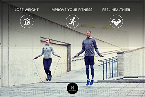 HEW Cuerda Saltar Fitness para Deporte en Casa, al Aire Libre y Gimnasio | Ideal para Boxeo y Comba Crossfit | Longitud Ajustable, Asas de Espuma y Estuche para Transporte | Apto para Adultos Azul