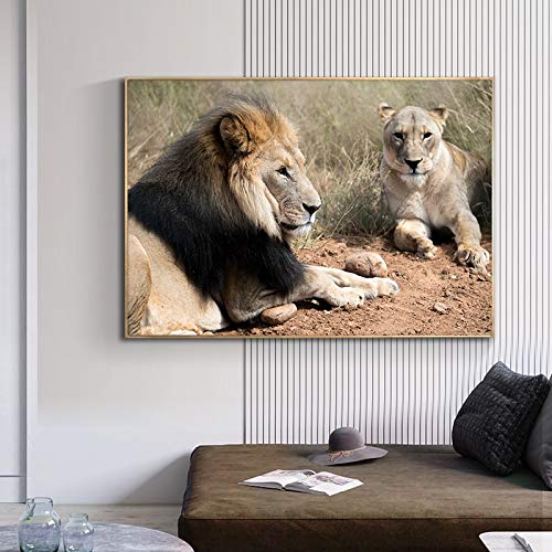 HGlSG Wild Lion and Tiger Animal Natural Canvas Art Painting Carteles e Impresiones Cuadros Wall Art Portrait Poster Mural A1 50x70cm