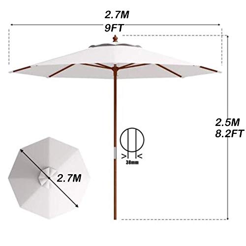 HH- Sombrillas Sombrilla de Jardín de 2,7 M con Poste Inclinable de Madera, Sombrillas de Exterior para Patio de Piscina de Playa con Sistema de Polea UV30 +, Fácil de Montar