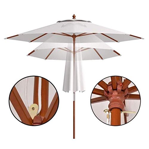 HH- Sombrillas Sombrilla de Jardín de 2,7 M con Poste Inclinable de Madera, Sombrillas de Exterior para Patio de Piscina de Playa con Sistema de Polea UV30 +, Fácil de Montar