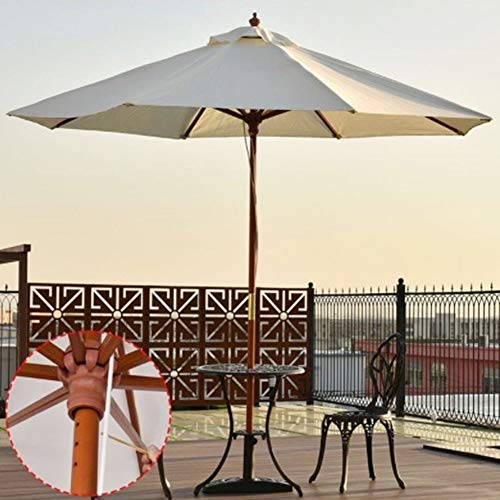 HH- Sombrillas Sombrilla de Jardín de 2,7 M con Poste Inclinable de Madera, Sombrillas de Exterior para Patio de Piscina de Playa con Sistema de Polea UV30 +, Fácil de Montar