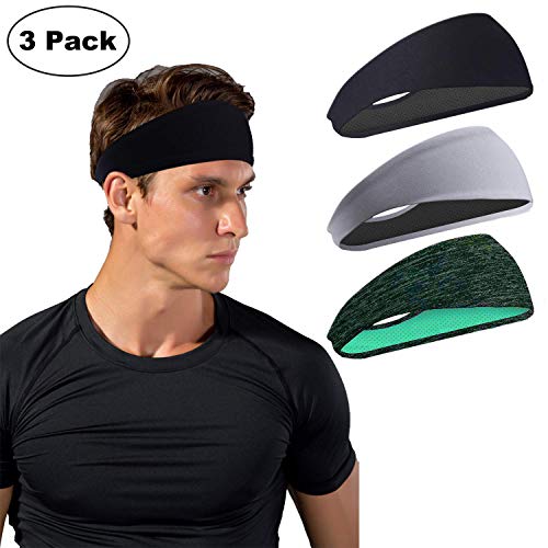 HHOOMY Bandas para la Cabeza para Hombres y Mujeres 3 Paquetes - Banda para el Sudor y Deportes Diadema Humedad Wicking Workout Bandas para Correr, Entrenamiento Cruzado, Yoga, etc.