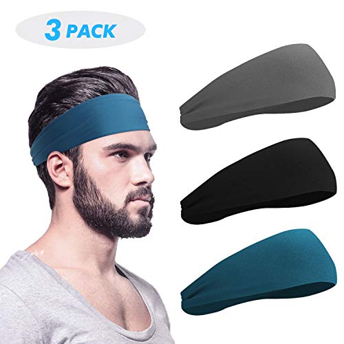 HHOOMY Diadema para Hombre (Paquete de 3), Banda de Sudor para Hombre y Banda de Deporte para Correr, Ciclismo, Yoga, Baloncesto - Estiramiento de la Humedad, Venda de Pelo Unisex