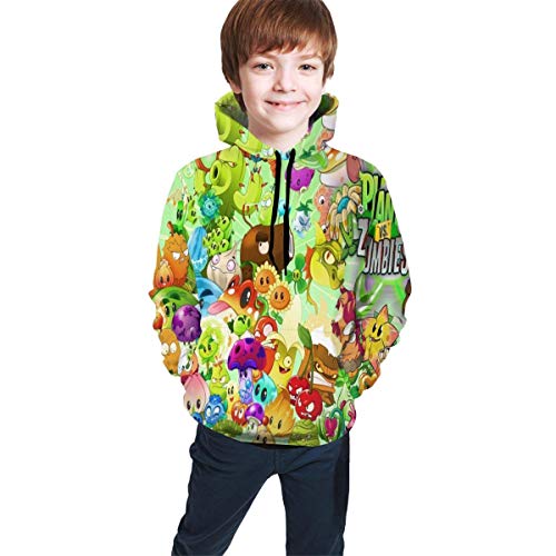 Hidend Sudaderas para Niña Niño,Sudadera con Capucha para Niños Plants Vs. Zombies Fit Teen Hooded Sweater Black