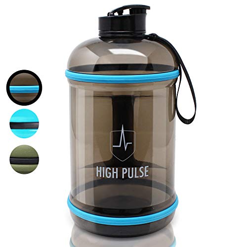 High Pulse Botella de agua para gimnasio 2,2 L – La botella deportiva con asa no se derrama y es el accesorio de gimnasio perfecto – Sin BPA