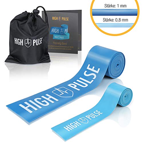 High Pulse® Floss Band | Incl. Bolsa de transporte y accesorios – 2 bandas de compresión – Bandas fitness de atletas para articulaciones, tendones y ligamentos + mini banda para los dedos