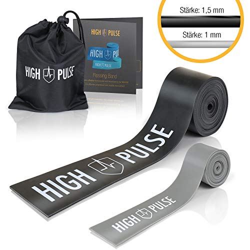 High Pulse® Floss Band | Incluye – Bolsa de transporte y accesorios – 2 bandas compresión – Bandas fitness de atletas para articulaciones, tendones y ligamentos + mini banda para los dedos.