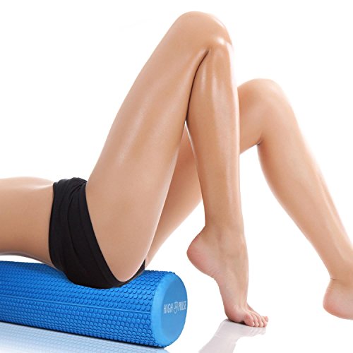 High Pulse Rodillo Pilates 90x15 cm + Póster con Ejercicios + Banda Elástica - Rodillo de Espuma para músculos, Fitness o Masaje de Corporal (Azul)