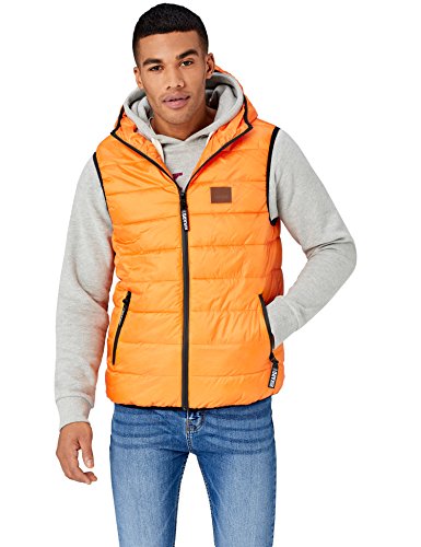 HIKARO Chaleco de Plumas con Capucha Hombre, Naranja (Orange), 52 (Talla del fabricante: Large)