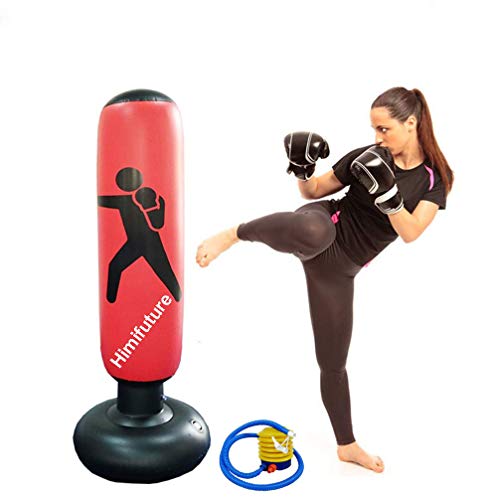 Himifuture - Saco de boxeo hinchable de 160 cm, con soporte, para fitness, color rojo vino