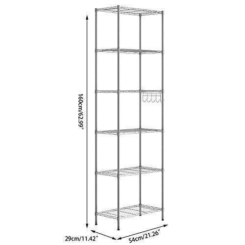 Himimi Estantería Estantería de Cocina Estantería en Metal con Ganchos Laterales de Cromado 54 x 29 x 160 cm,Plata