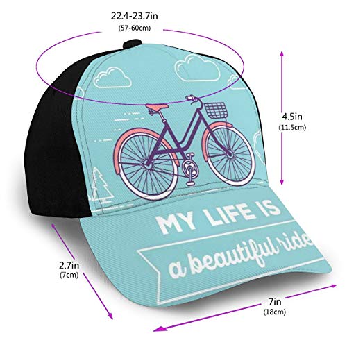 Hip Hop Sun Hat Baseball Cap,Retro Pastel Bike with Basket and Text My Life Is A Beautiful Ride,For Men&Women