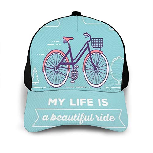 Hip Hop Sun Hat Baseball Cap,Retro Pastel Bike with Basket and Text My Life Is A Beautiful Ride,For Men&Women