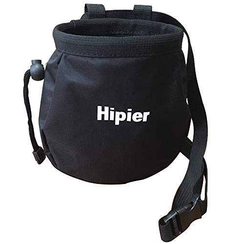 Hipier Bolsas de magnesio Escalada para Boulder Levantamiento de Pesas Alpinismo Chalk Bag Climbing con Cremallera, Correa de Cintura (Negro)