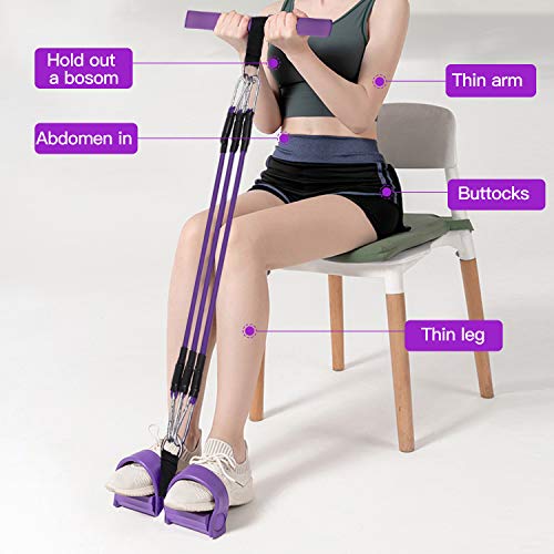 Hiveseen Cuerda de Tensión Multifunción, 3 Tubos Cuerda Elástica Fitness con Pedal y Manillas, 2 in 1 Sit-up Culturismo Expansor, Cofre Brazo Pierna Ejercitador para Gimnasio en Casa