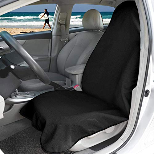 Hiveseen Funda de Asiento Coche Delanteros Universal, Toalla Microfibra 100% Impermeable, Antideslizante y Sudor Absorbente Súper, Lavable a máquina, Protectora Cubierta Silla Auto para Fitness(Negro)