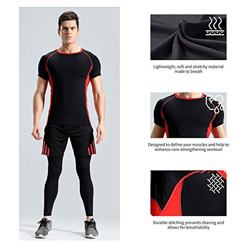 Hivexagon Camisetas de Fitness Compresión Ropa Deportiva Manga Corta Hombre para Gimnasio Ejercicio SM100REM