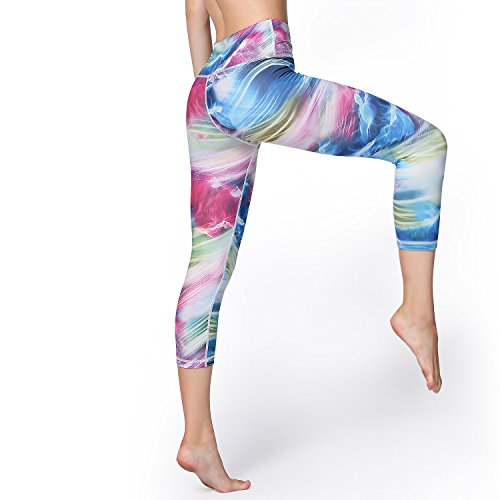 Hivexagon Pantalón Capri para Mujer Vivid Leggings Elásticos con Estampado Medias de Correr para Deportes Fitness Yoga Gym Training SW002