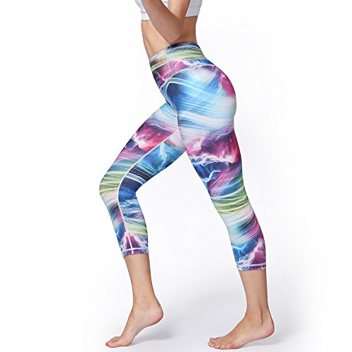 Hivexagon Pantalón Capri para Mujer Vivid Leggings Elásticos con Estampado Medias de Correr para Deportes Fitness Yoga Gym Training SW002