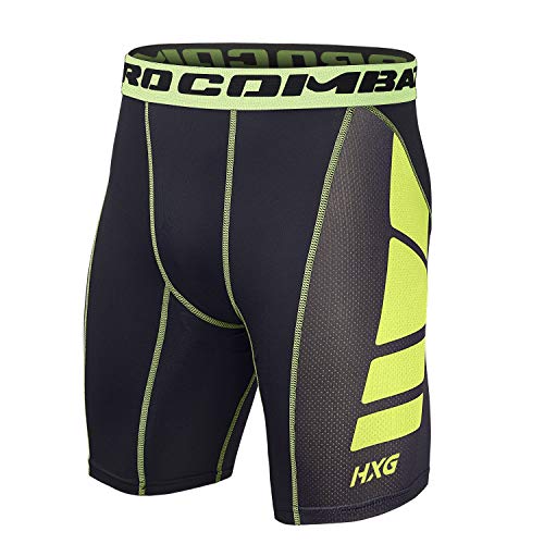 Hivexagon Pantalones Cortos de Compresión de Media Pierna para Deportes, Correr y Entrenamiento de Gimnasio SM008GNM