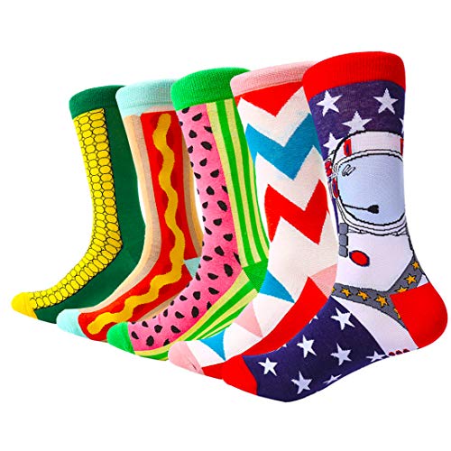 HIWEAR Vestido para hombre Colorido Diseño divertido Comodidad peinada Algodón Crew Pack de calcetines (Design-mix1)