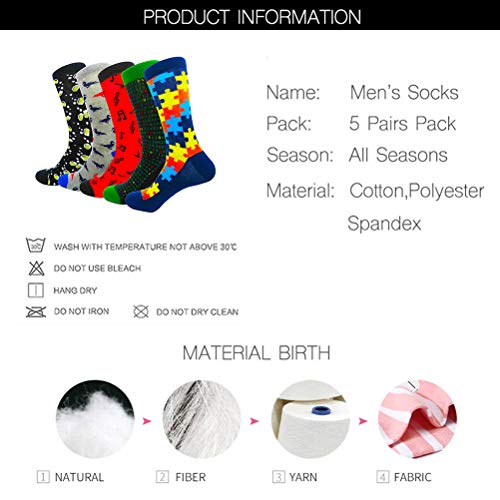 HIWEAR Vestido para hombre Colorido Diseño divertido Comodidad peinada Algodón Crew Pack de calcetines (Design-mix3)