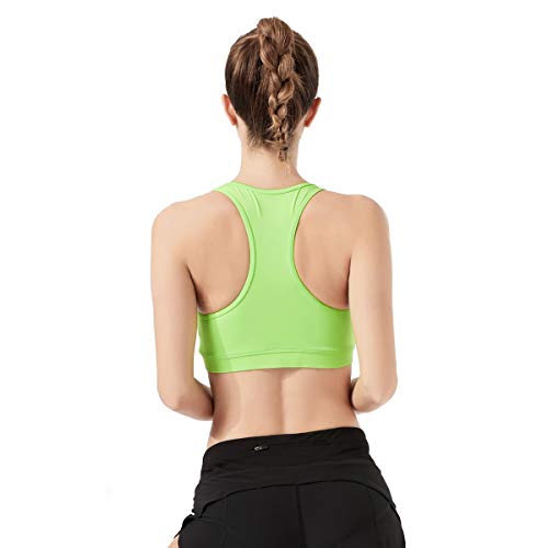 HMILES Sujetador deportivo para mujer con almohadilla extraíble y soporte de impacto mediano para correr, ejercicio, yoga, pilate, espalda cruzada, sujetador, fitness y actividades Verde verde neón L