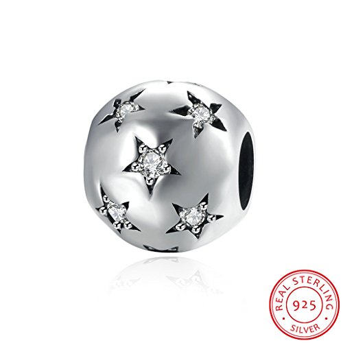 HMILYDYK Cuenta redonda de plata de ley 925 con cristales de Swarovski Elements blancos en forma de estrella, compatible con pulseras pandora