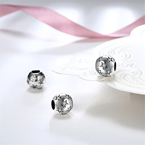 HMILYDYK Cuenta redonda de plata de ley 925 con cristales de Swarovski Elements blancos en forma de estrella, compatible con pulseras pandora