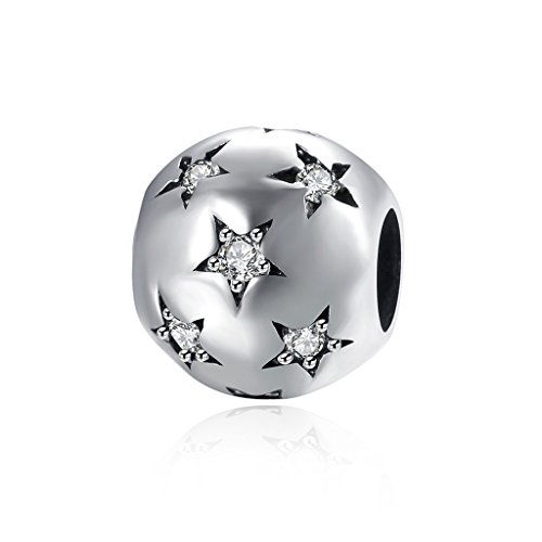 HMILYDYK Cuenta redonda de plata de ley 925 con cristales de Swarovski Elements blancos en forma de estrella, compatible con pulseras pandora