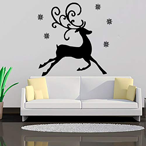 HNXDP Running Reno con copos de nieve Tatuajes de pared Feliz Navidad Decoración para el hogar Feliz ciervo Navidad Etiqueta de la pared Vinilo Arte Murales 43x48cm