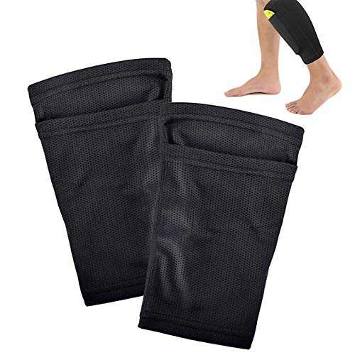 HO2NLE Calcetines Protectores de Futbol con Bolsillos para Espinilleras Calcetines Doble Capa Antideslizante Fijo Manga Medias elásticas Espinilleras Soporte Medias Adulto Niño Negro