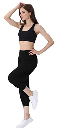 Hoerev - Pantalones capri para mujer, muy suaves, modales, elastano, para yoga, pilates, capri - Negro - XXL