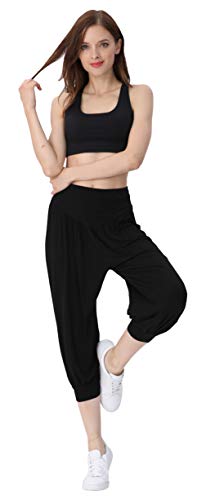 Hoerev - Pantalones capri para mujer, muy suaves, modales, elastano, para yoga, pilates, capri - Negro - XXL