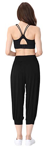 Hoerev - Pantalones capri para mujer, muy suaves, modales, elastano, para yoga, pilates, capri - Negro - XXL