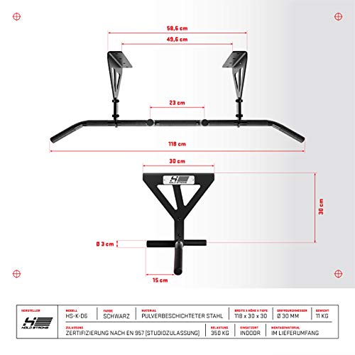 Hold Strong Fitness HS-K-D6 - Barra para Flexiones, Autorización para Gimnasio Según EN 957, Gris