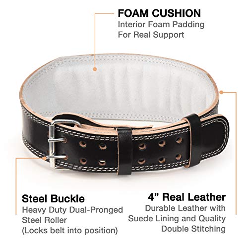 Hold’Em Weightlifting Belts for Men/Women -Genuine Leather, Foam Padding, Suede Lining, Gives Support for Squats, Deadlifts, Crossfit Athletes-Small