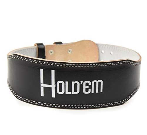 Hold’Em Weightlifting Belts for Men/Women -Genuine Leather, Foam Padding, Suede Lining, Gives Support for Squats, Deadlifts, Crossfit Athletes-Small