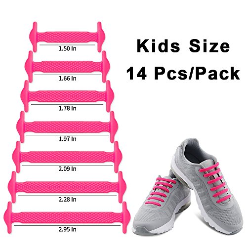 Homar sin corbata Cordones de zapatos para niños y adultos Impermeables cordones de zapatos de atletismo atlética de silicona elástico plano con multicolor de los zapatos del tablero Sneaker boots (Kid Size Pink)