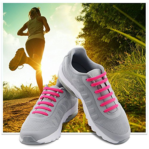 Homar sin corbata Cordones de zapatos para niños y adultos Impermeables cordones de zapatos de atletismo atlética de silicona elástico plano con multicolor de los zapatos del tablero Sneaker boots (Adult Size Pink)