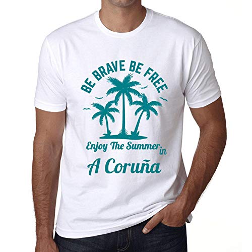 Hombre Camiseta Gráfico T-Shirt Be Brave & Free Enjoy The Summer A Coruña Blanco