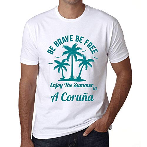Hombre Camiseta Gráfico T-Shirt Be Brave & Free Enjoy The Summer A Coruña Blanco